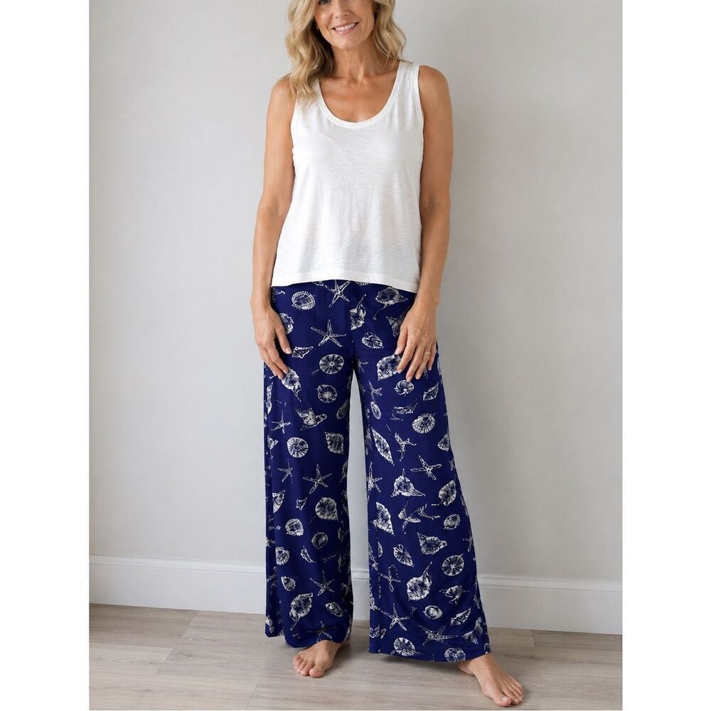 Tommy Bahama Beach Seashells Print Low Rise Wide Leg Pants Size 2